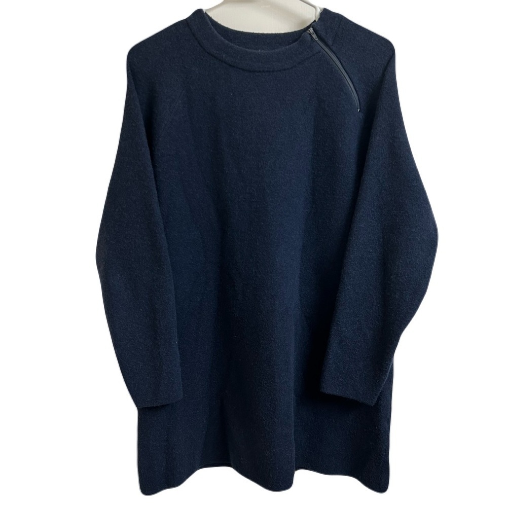 Chico’s Womens Size 1/Med Navy Blue Wool Blend Sweater Zip Foldover Neck